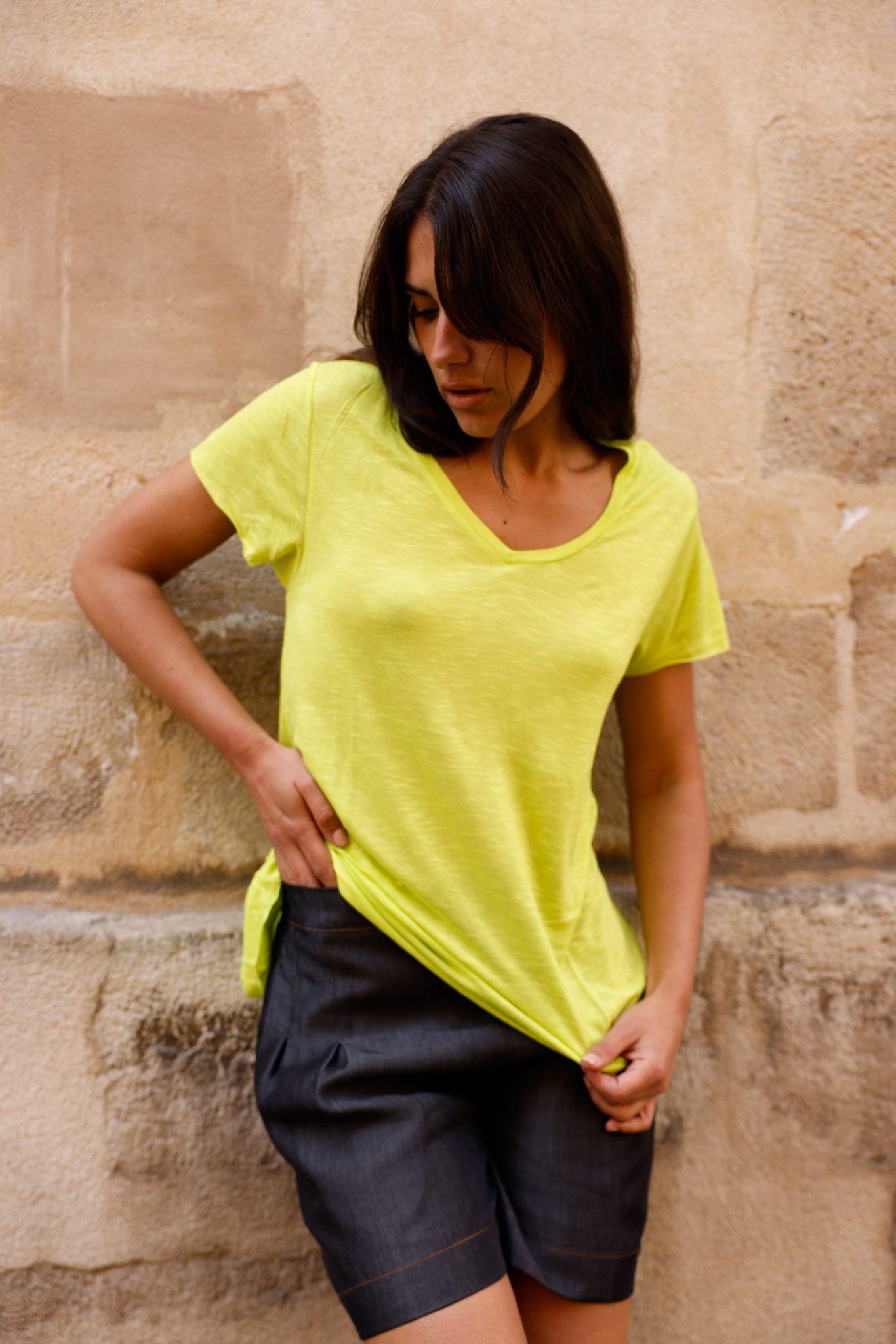 T-shirt MADISON vert - col V - HORTENCE