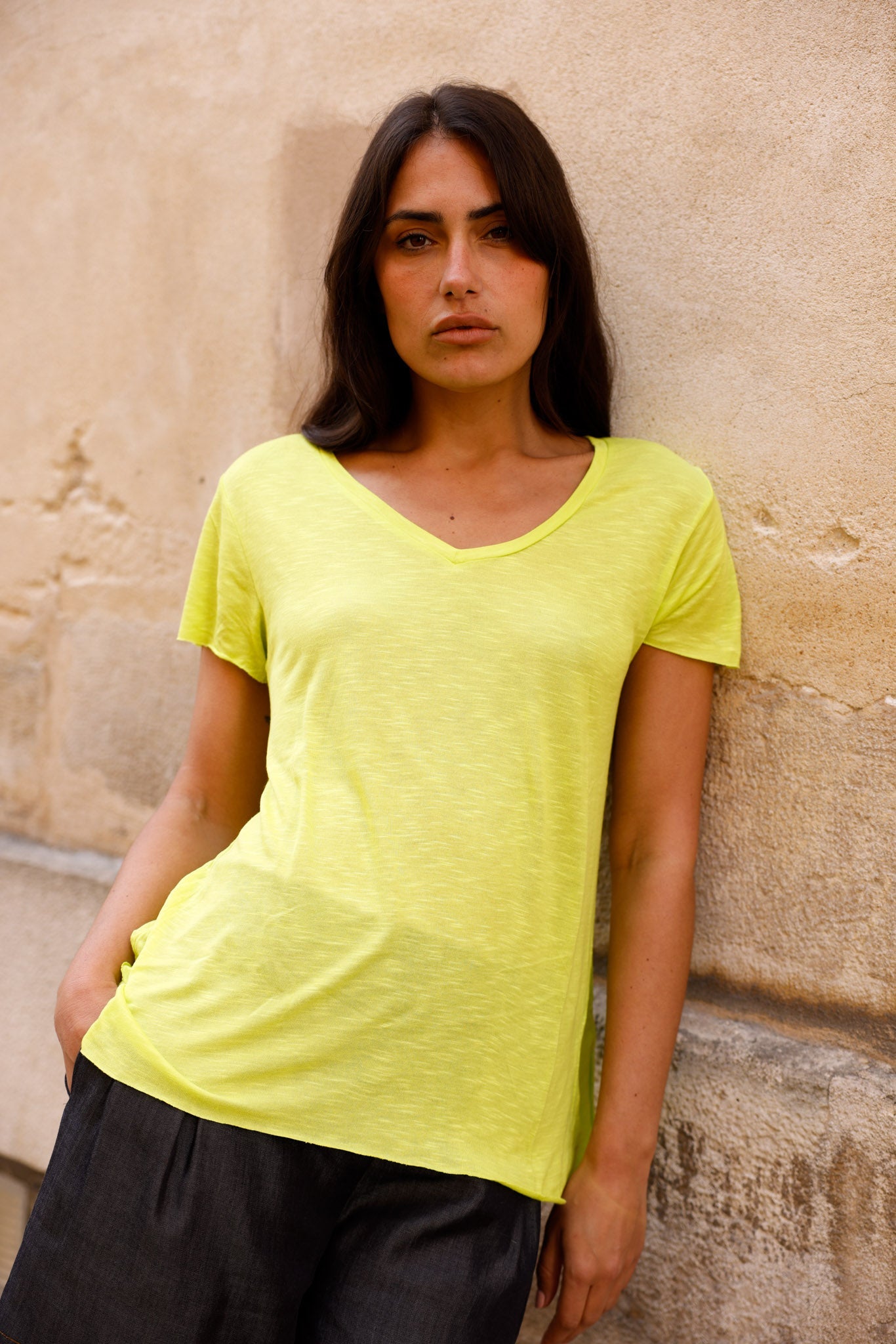 T-shirt MADISON vert - col V - HORTENCE