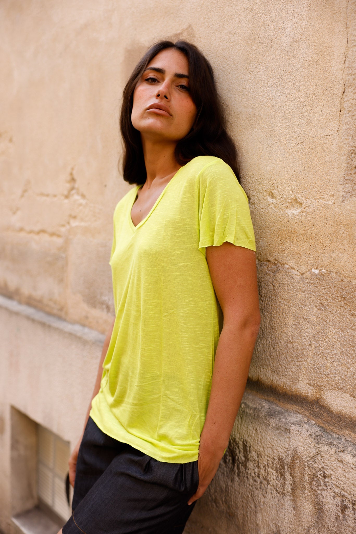 T-shirt MADISON vert - col V - HORTENCE