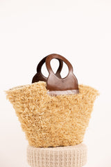 ROMY bag - Natural raffia and leather - Chestnut