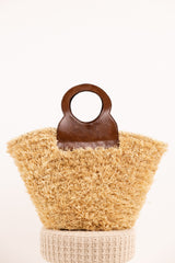 ROMY bag - Natural raffia and leather - Chestnut