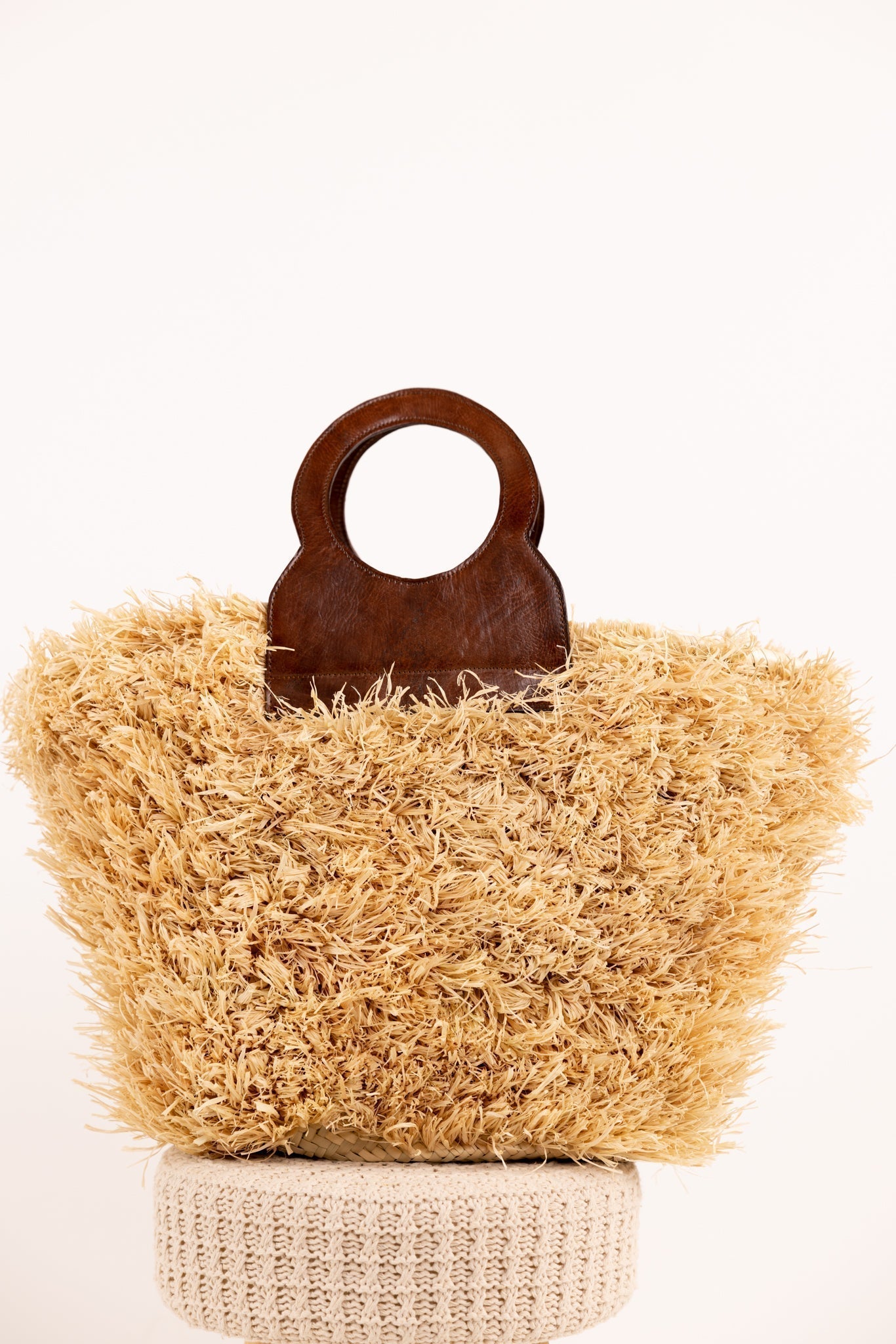 ROMY bag - Natural raffia and leather - Chestnut