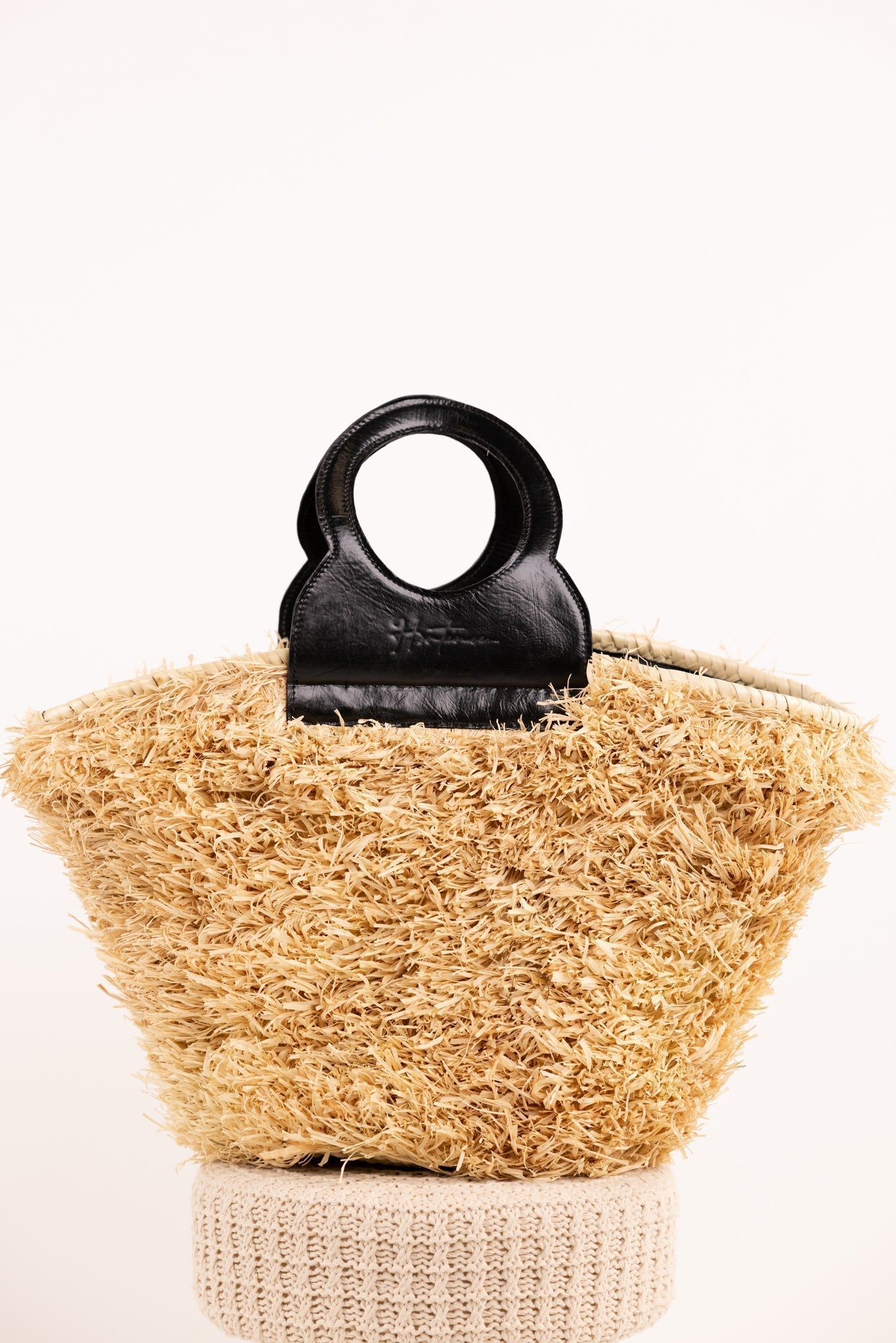 ROMY bag - Natural raffia and leather - Chestnut