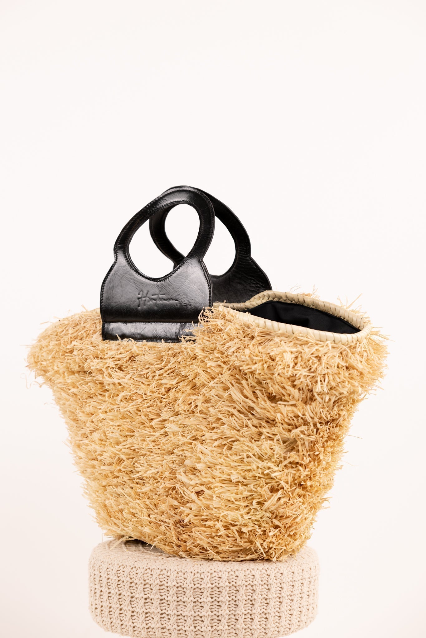 ROMY bag - Natural raffia and leather - Chestnut