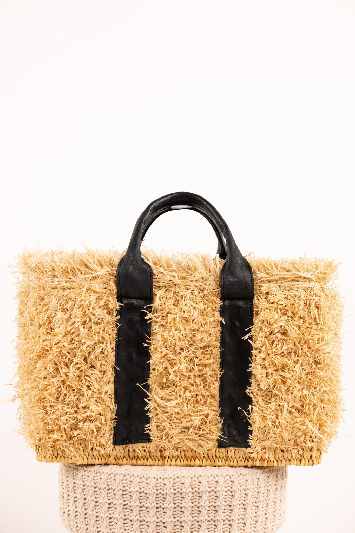 ZOEY bag - Natural raffia and leather - Cognac