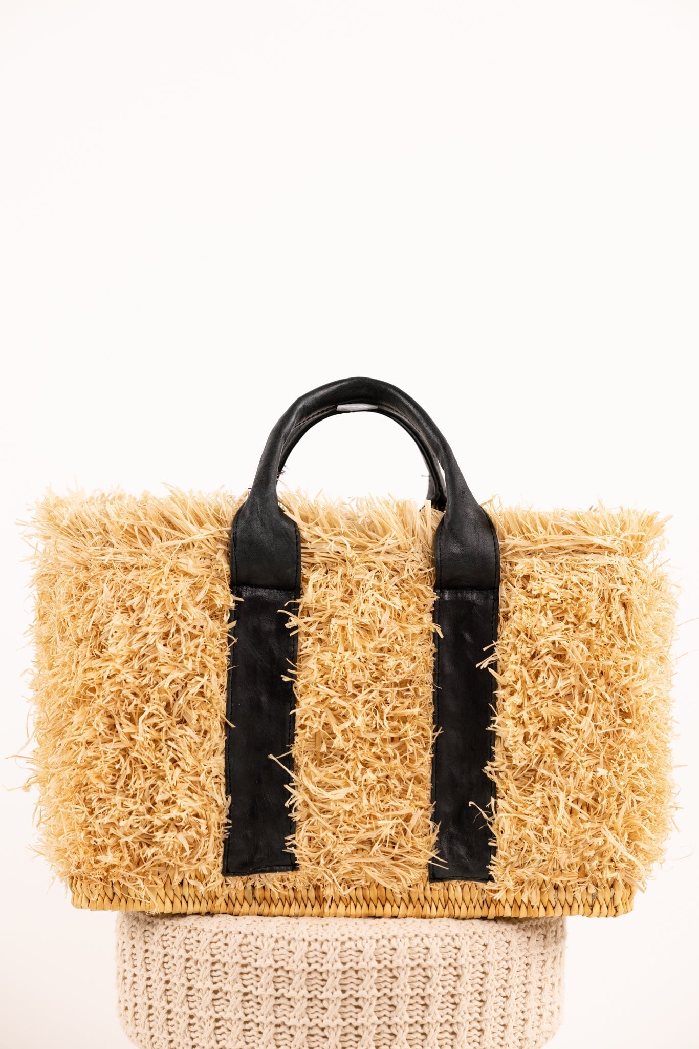 ZOEY bag - Natural raffia and leather - Chestnut