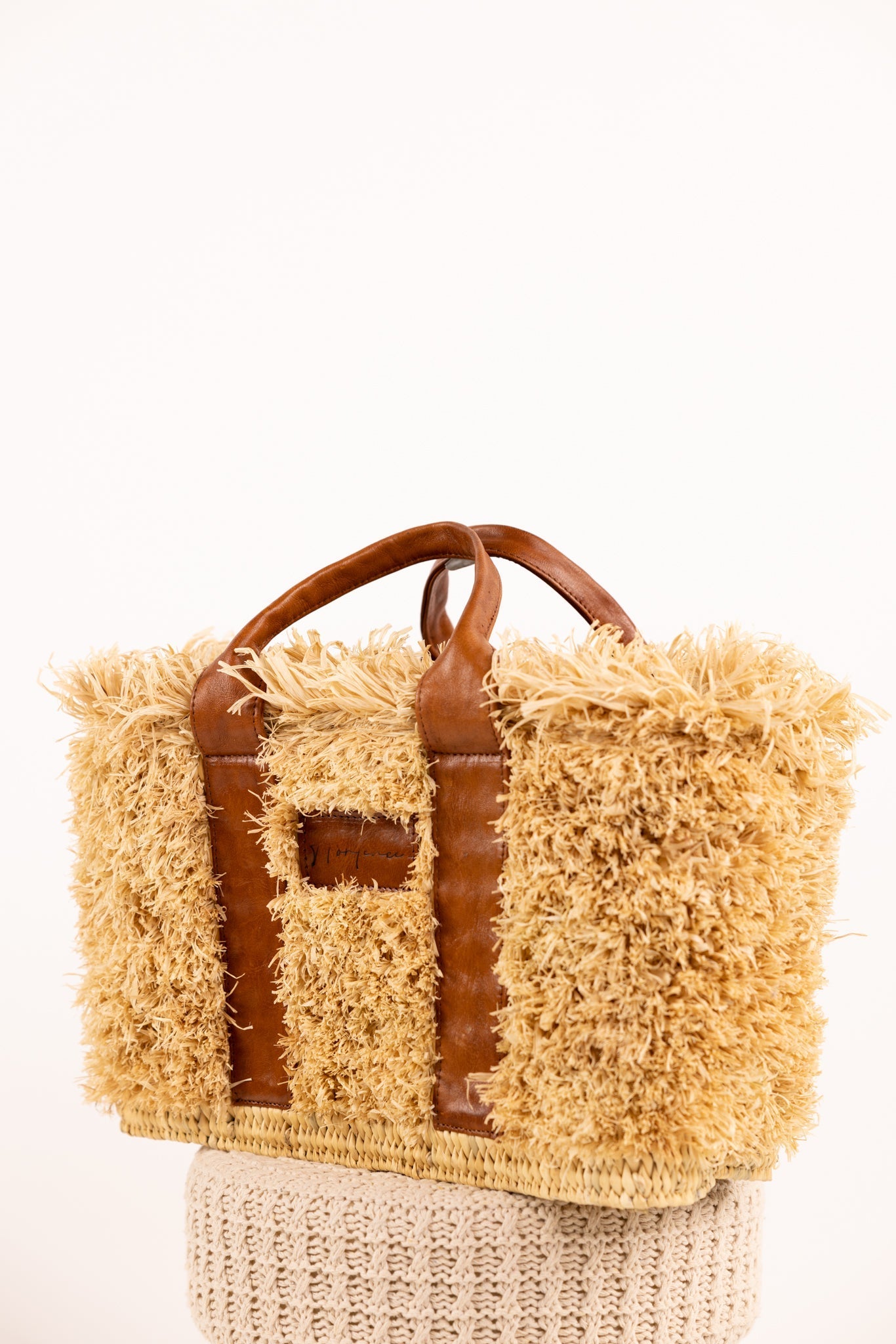 ZOEY bag - Natural raffia and leather - Cognac