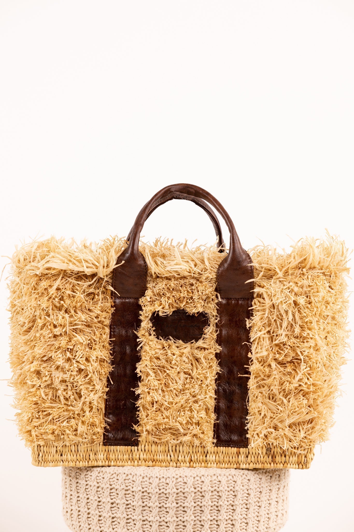 ZOEY bag - Natural raffia and leather - Chestnut