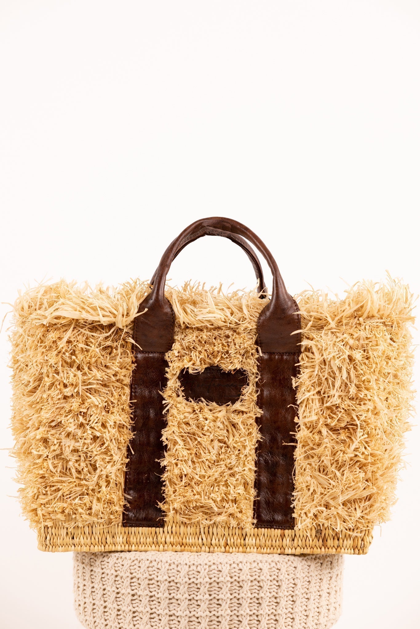 ZOEY bag - Natural raffia and leather - Cognac