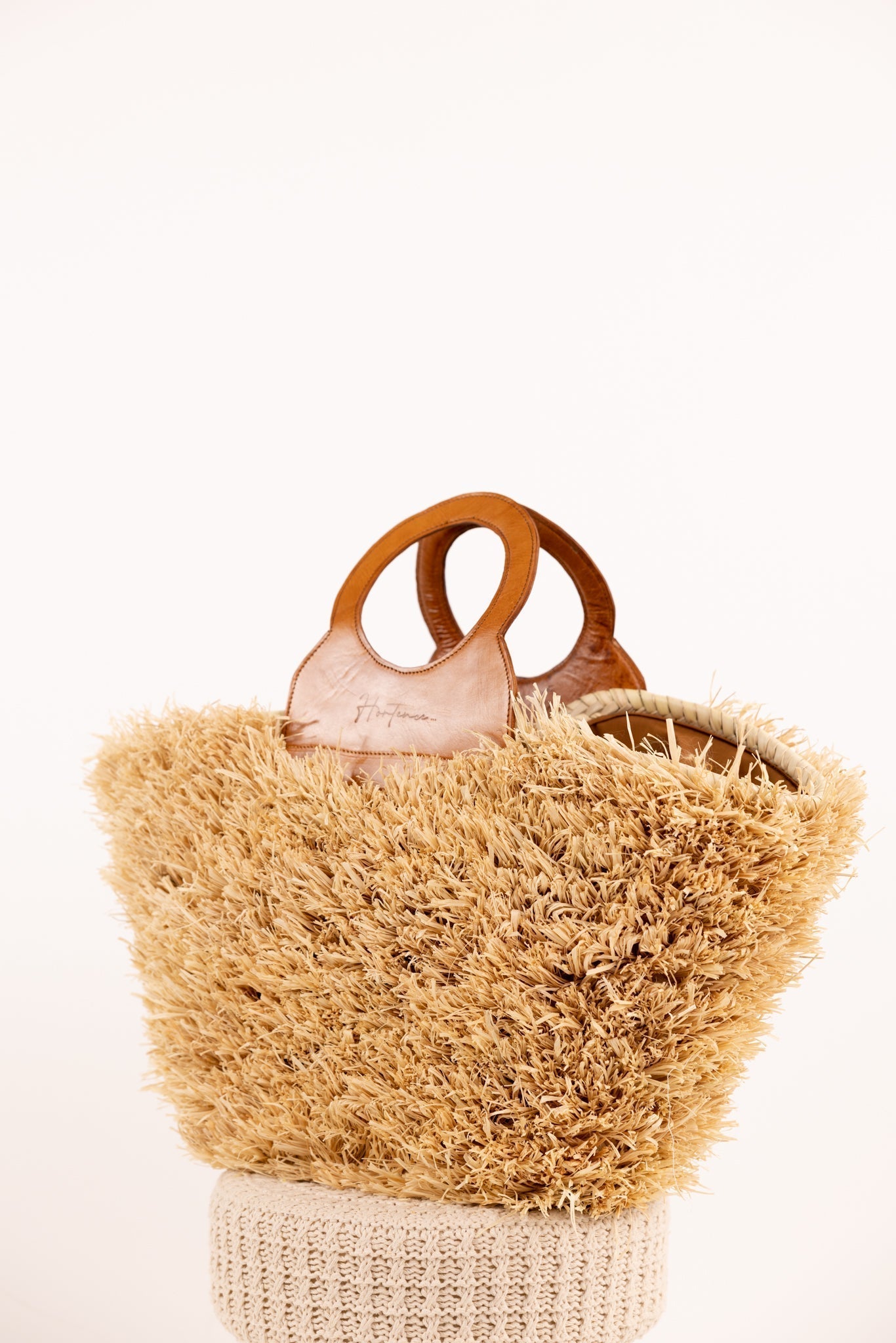 ROMY bag - Natural raffia and leather - Black
