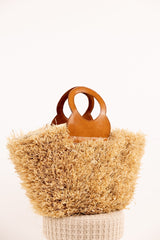 ROMY bag - Natural raffia and leather - Chestnut