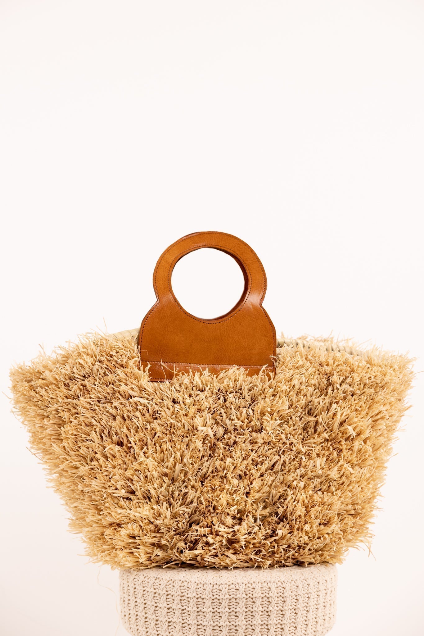 ROMY bag - Natural raffia and leather - Chestnut