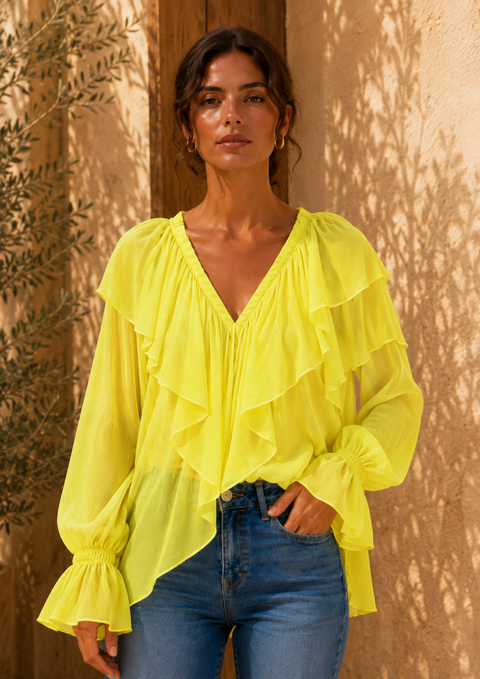 Chemise AMARA Jaune Flash – 100% Coton