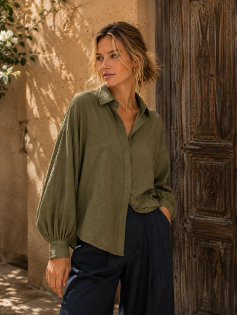 Blouse NATACHA, coloris Kaki - Hortence Paris