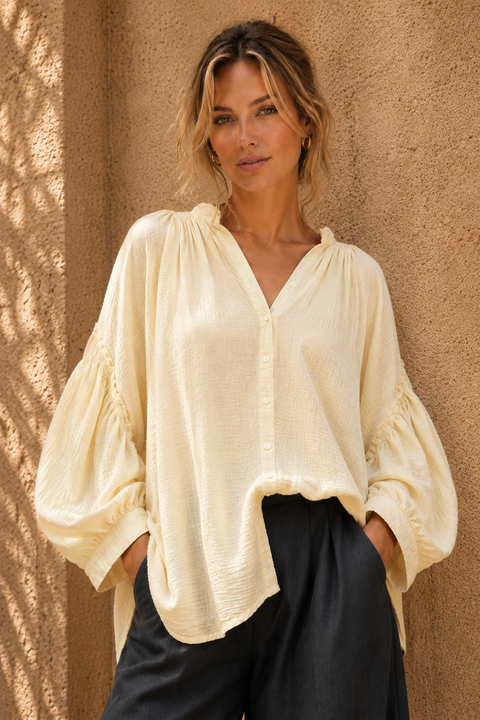 Chemise SIMONE en coton, coloris Vanille - Hortence Paris