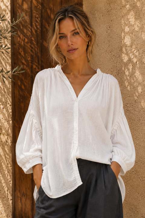 Chemise SIMONE en coton, coloris Blanc - Hortence Paris