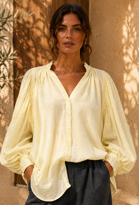 Chemise SIMONE en coton, coloris Jaune Pale - Hortence Paris