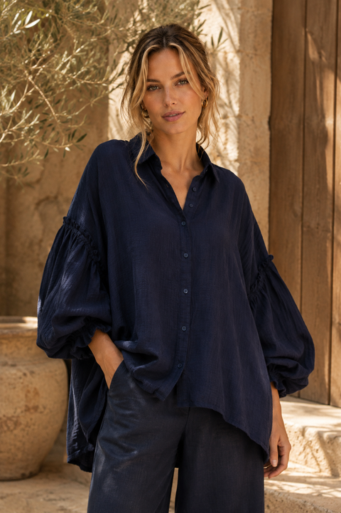 Chemise SIMONE en coton, coloris Marine - Hortence Paris