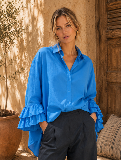 Chemise STELLA bleu électrique - Coton - HORTENCE