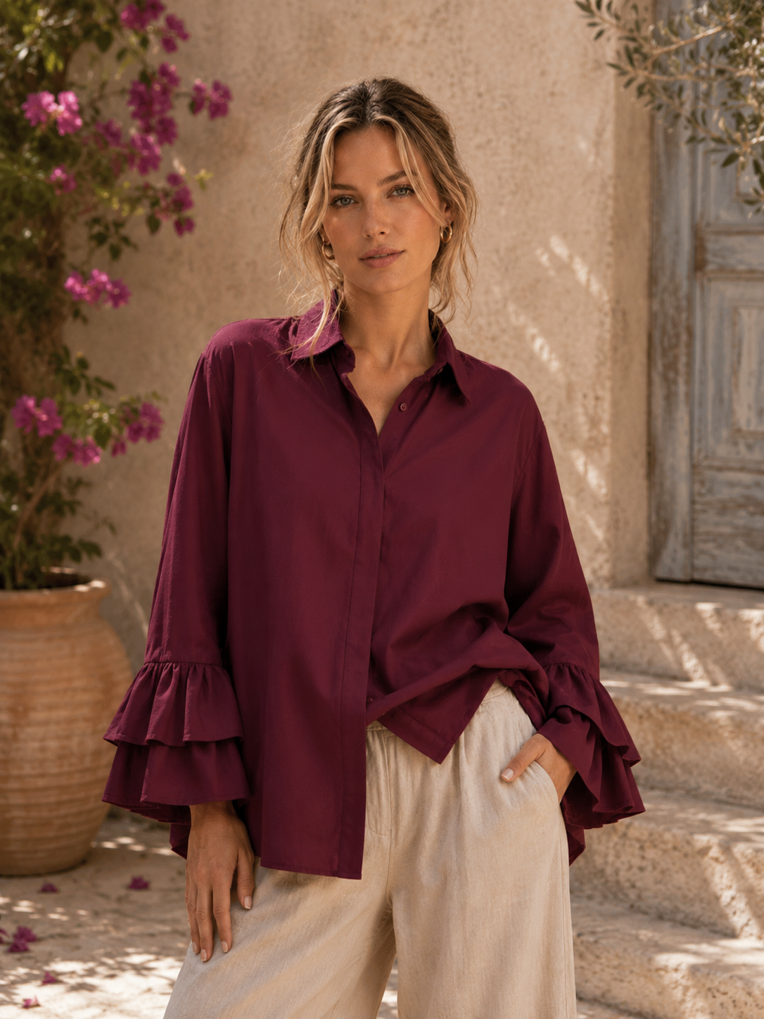 Chemise STELLA bordeaux - Coton - HORTENCE