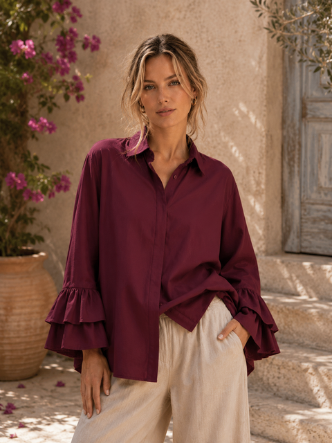 Chemise STELLA bordeaux - Coton - HORTENCE