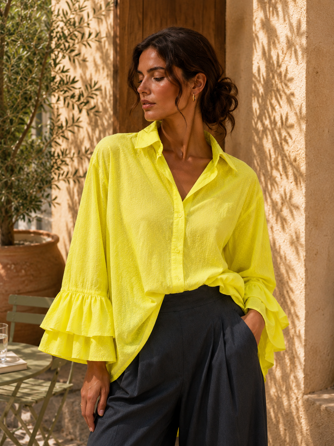 Chemise STELLA jaune flash - Voile de coton - HORTENCE