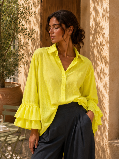 Chemise STELLA jaune flash - Voile de coton - HORTENCE