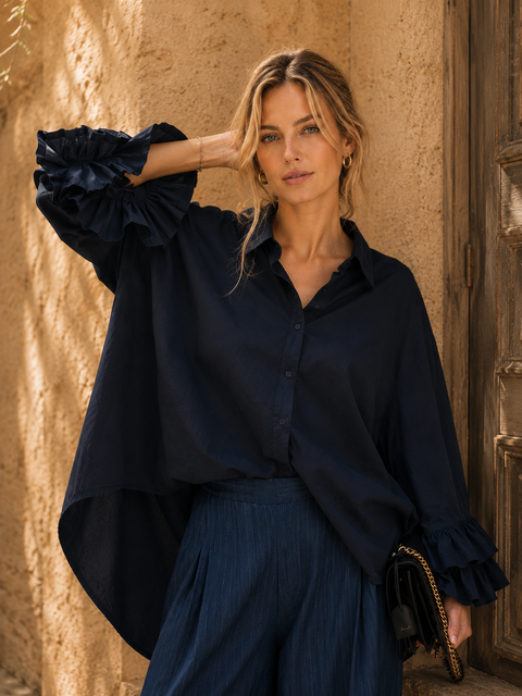 Chemise STELLA marine - Voile de coton - HORTENCE