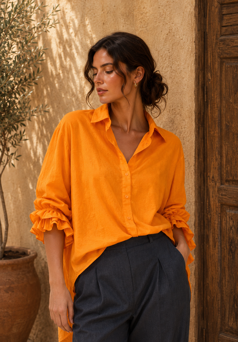 Chemise STELLA orange - Coton - HORTENCE