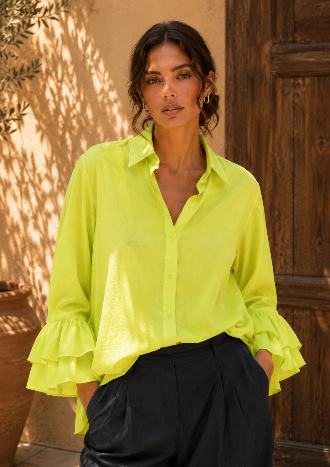Chemise STELLA vert fluo - Coton - HORTENCE