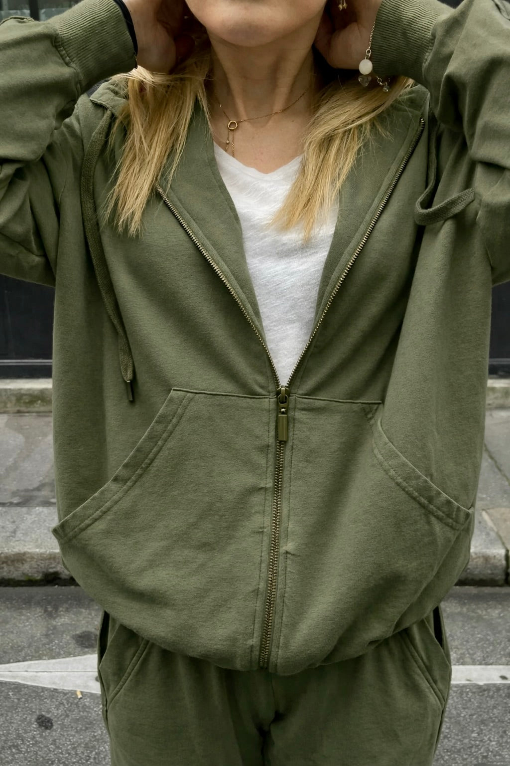 Loungewear ALBA Khaki zipped sweatshirt - Cotton