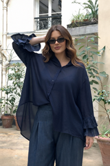 STELLA Sheer Shirt Navy Blue - Cotton Voile