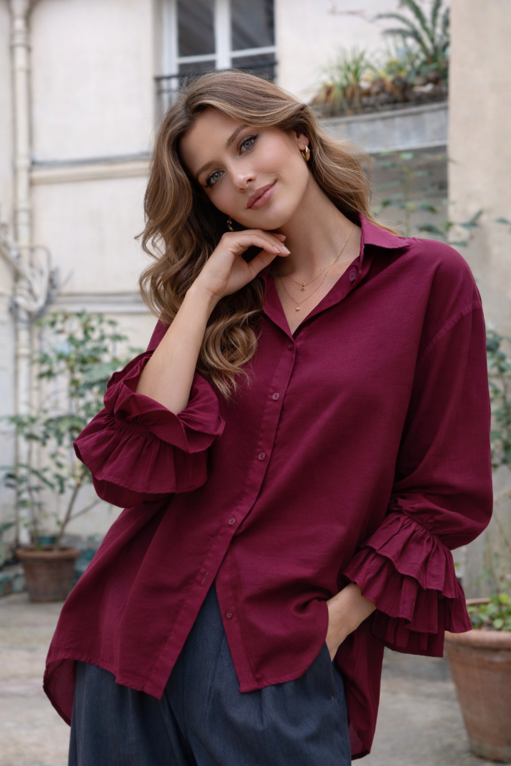 STELLA Bordeaux Shirt - 100% Cotton