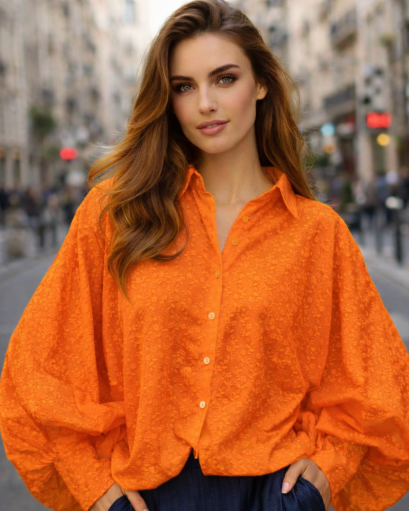 Chemise Brodée SATCHI Orange - 100% coton