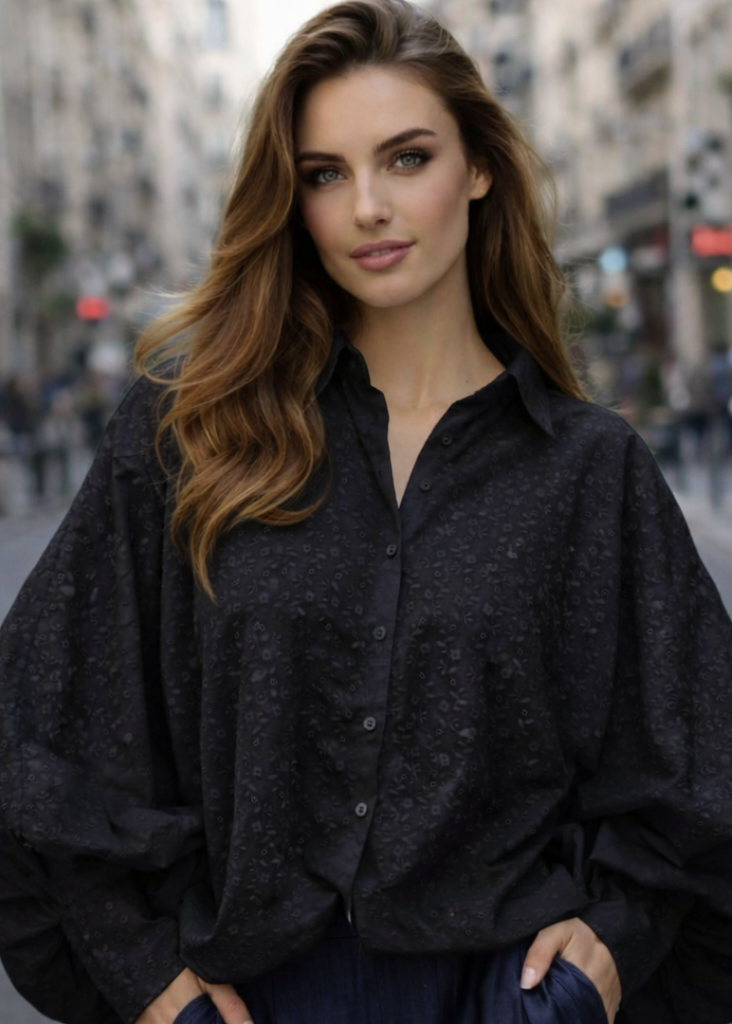 Chemise Brodée SATCHI Noire - 100% coton
