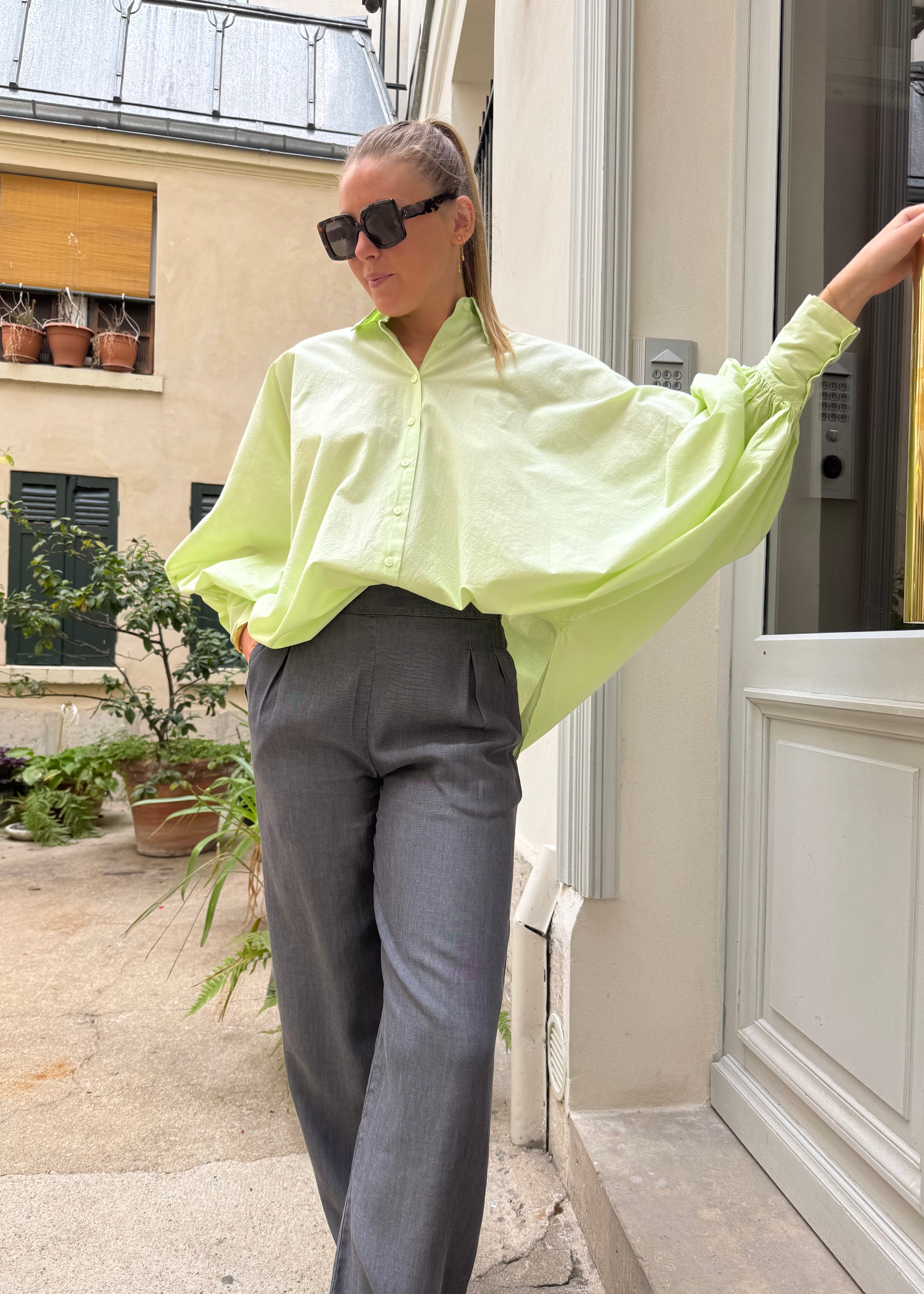 Chemise SATCHI - Vert Amande - 100 % Voile de coton 🆕