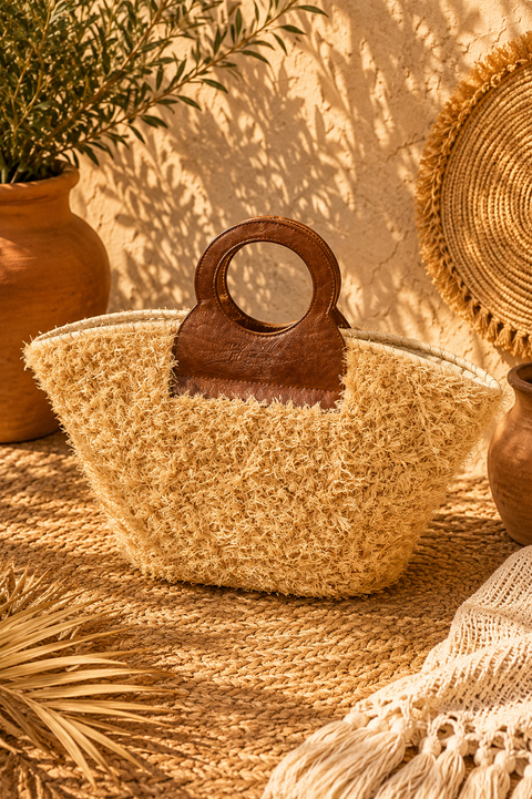 ROMY Gold Bag - Natural Raffia & Leather