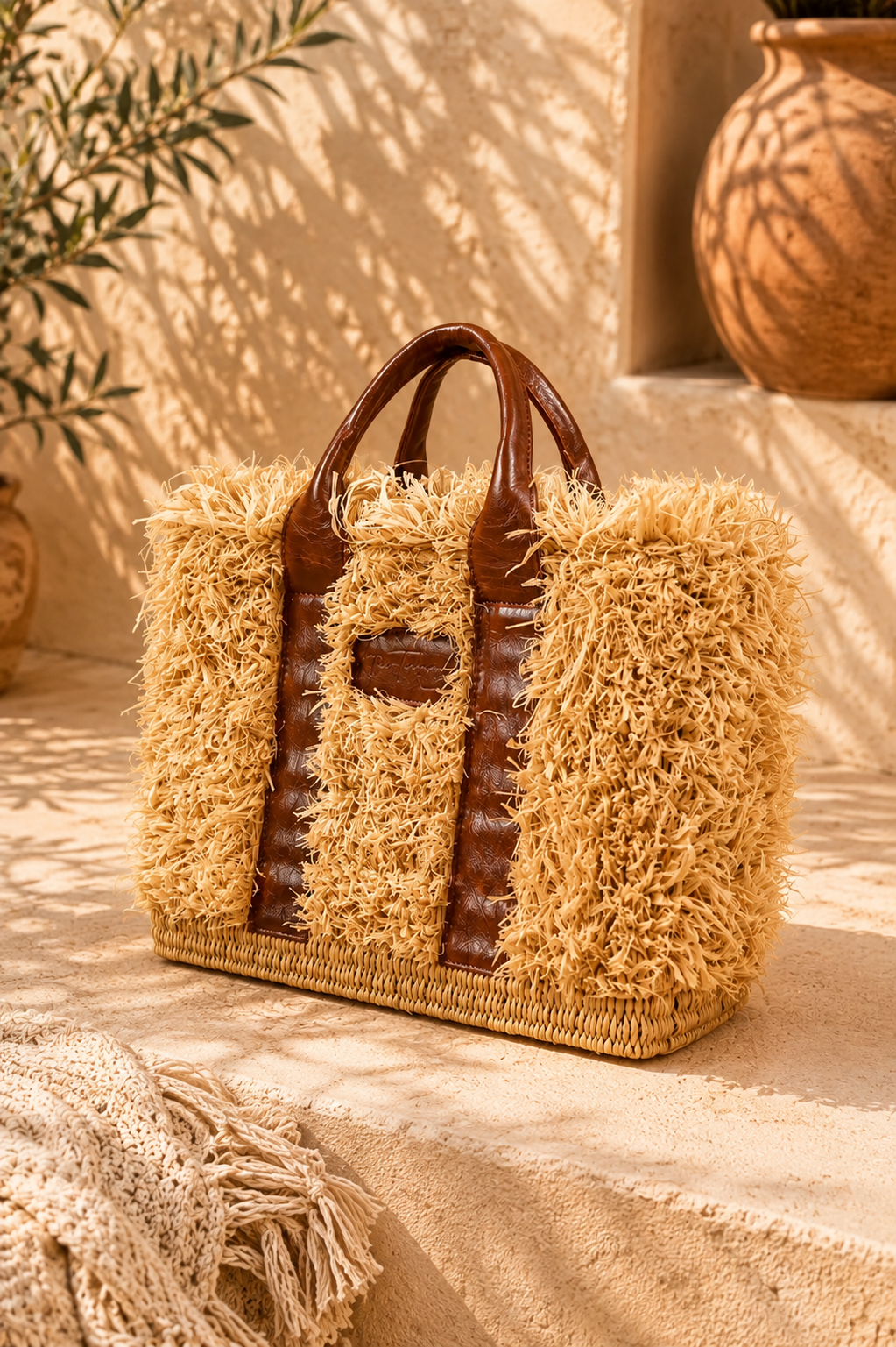 ZOEY Bag Black - Natural Raffia & Leather