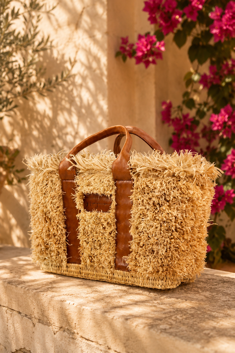 ZOEY Bag Black - Natural Raffia & Leather