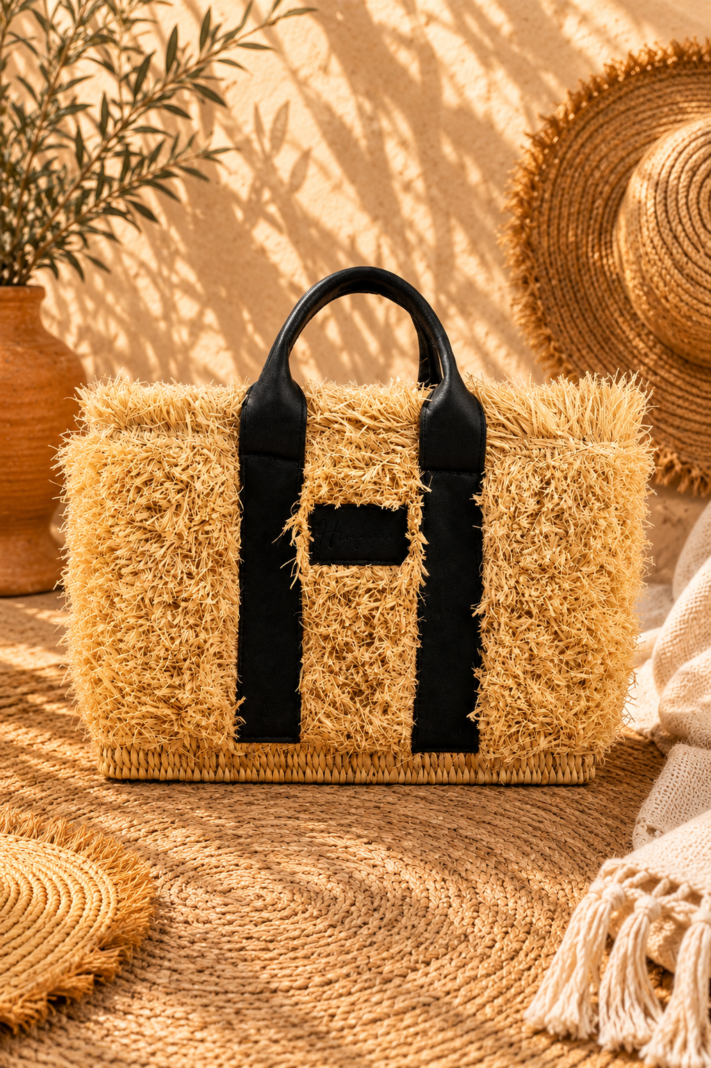 ZOEY Bag Cognac - Natural Raffia & Leather