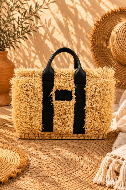 ZOEY Bag Cognac - Natural Raffia & Leather