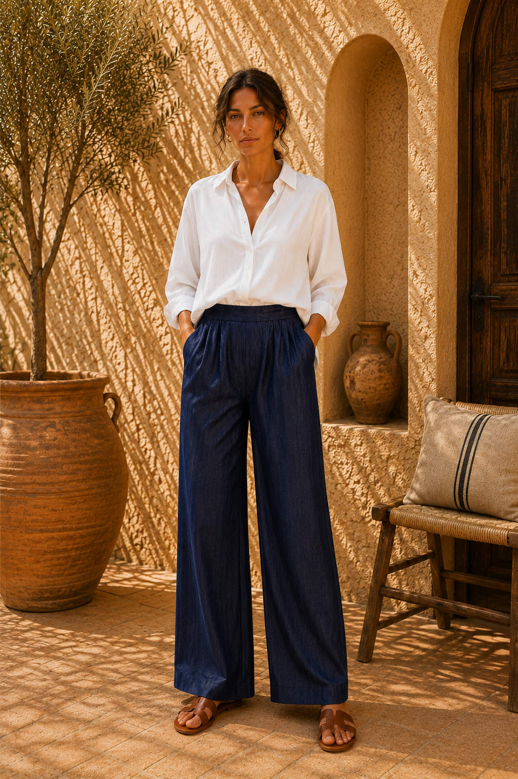 Pantalon ANGE Bleu porté - Tencel - HORTENCE PARIS