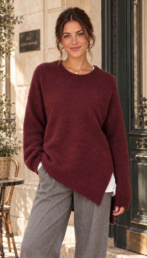 Pull ALBA Bordeaux - Baby Alpaga & laine vierge