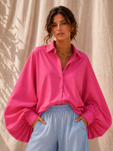 Chemise SATCHI framboise en voile de coton - Hortence Paris