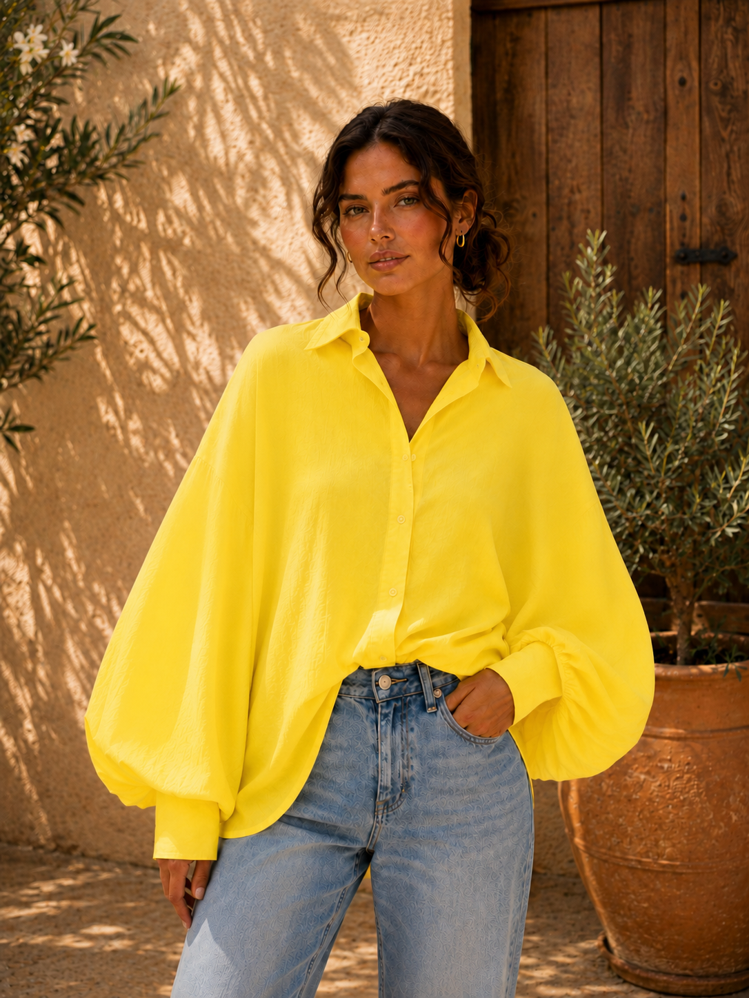 Chemise SATCHI jaune en voile de coton - Hortence Paris