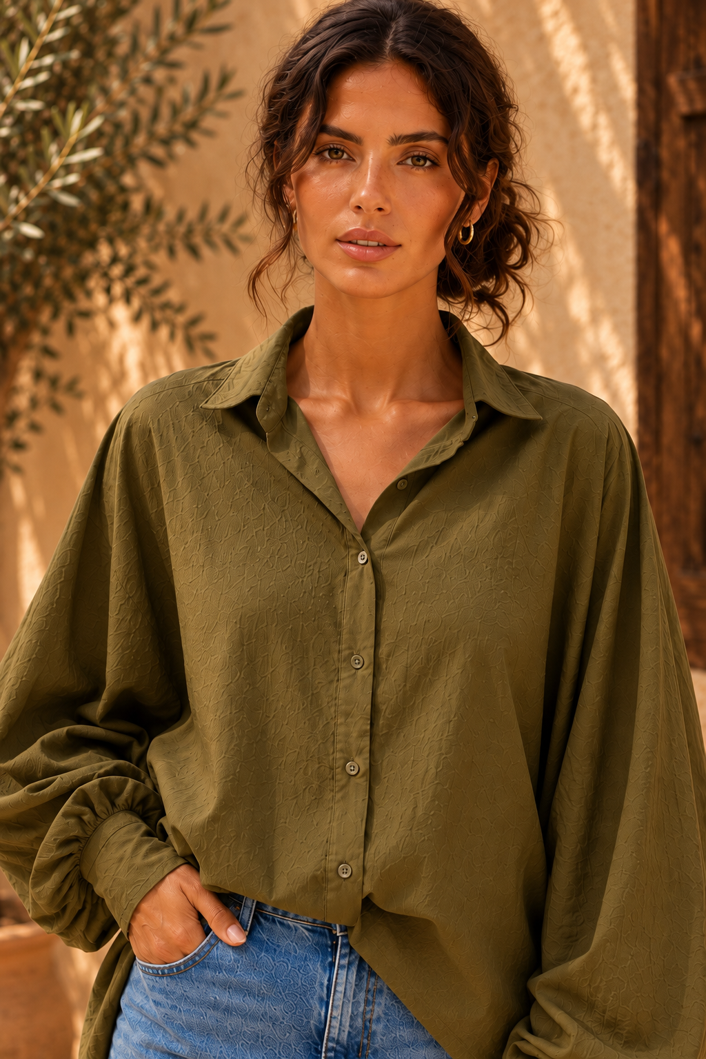 Chemise SATCHI Olive - Voile de coton