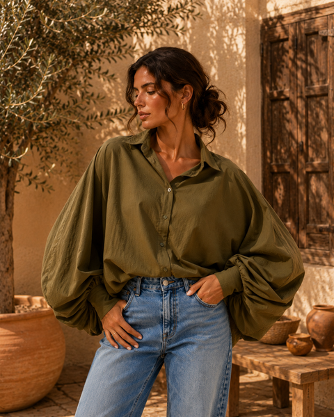 Chemise SATCHI olive - Voile de coton - HORTENCE