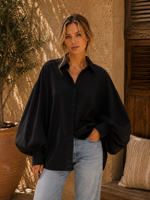 Chemise SATCHI noir en voile de coton - Hortence Paris