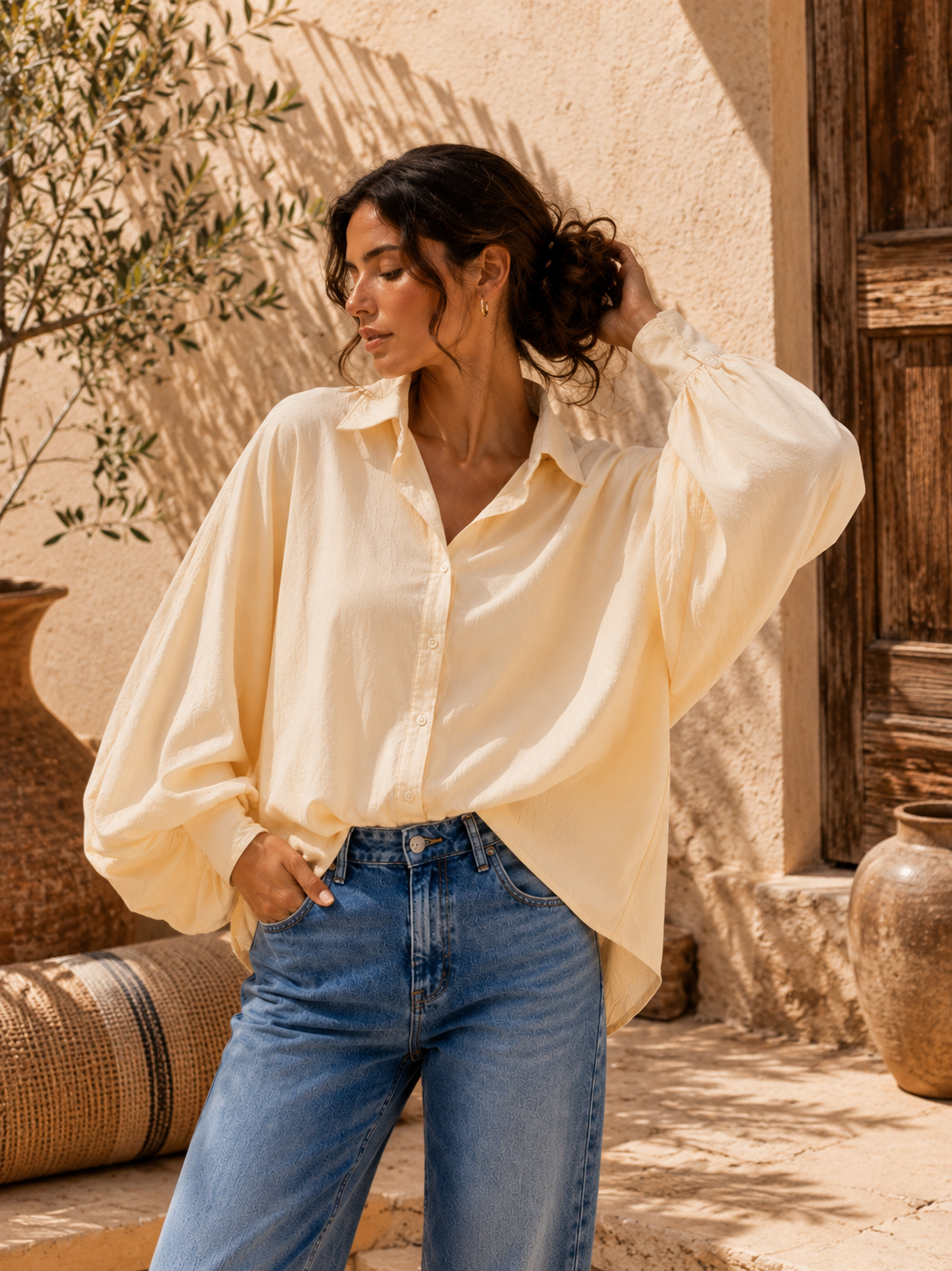 Chemise SATCHI amande - Voile de coton - HORTENCE