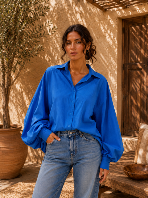 Chemise SATCHI bleu électrique - Voile de coton - HORTENCE